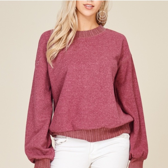 ✨Denise Brushed Sweatshirt - Wine - Picture 3 of 4